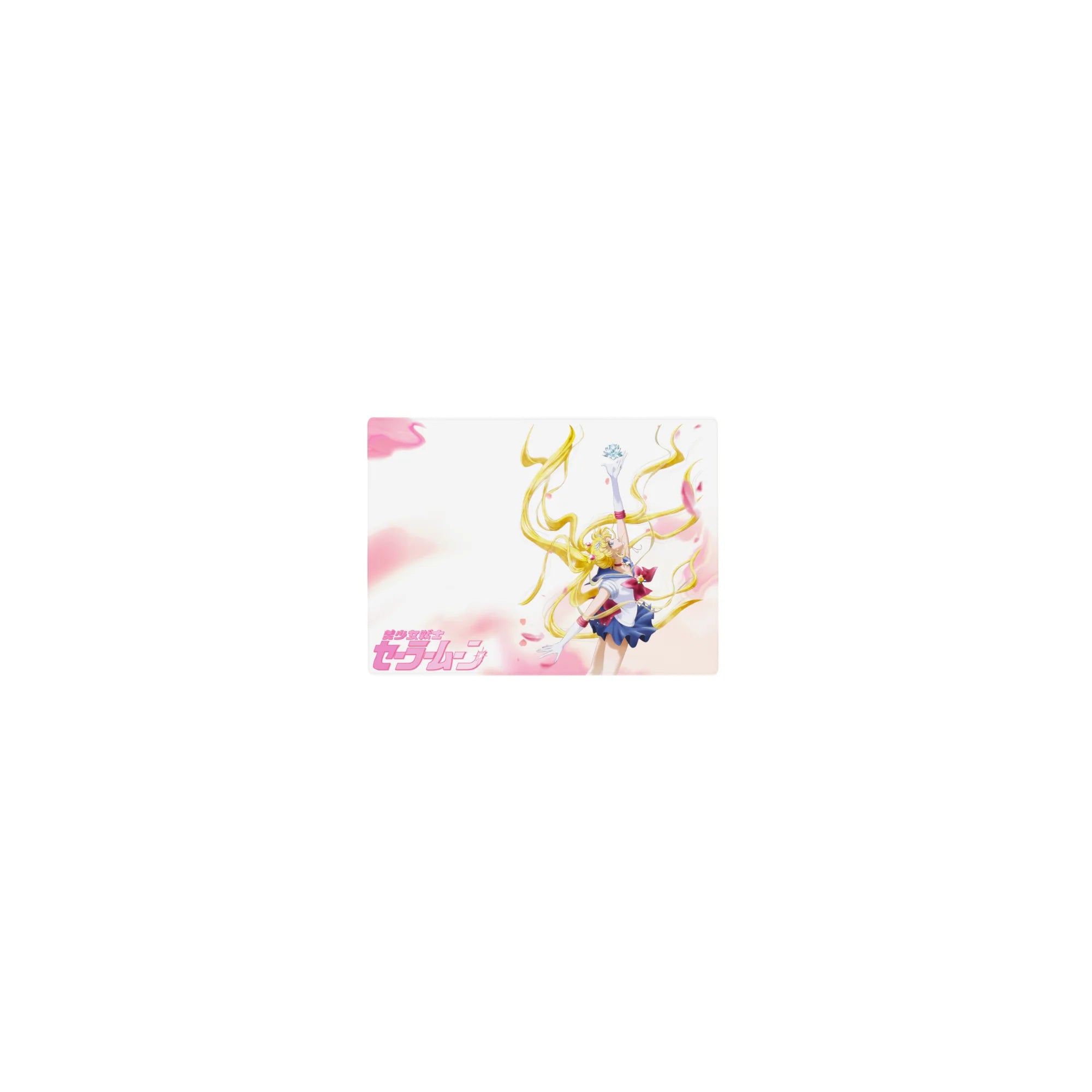 Classic anime girl mouse pad 14x10 inches with sailor outfit, twin tails, petals, and airy pink clouds.