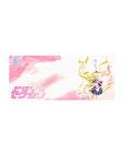 28x12 inches anime girl mouse pad with Sailor Moon in victory pose, sailor outfit, and drifting petals.