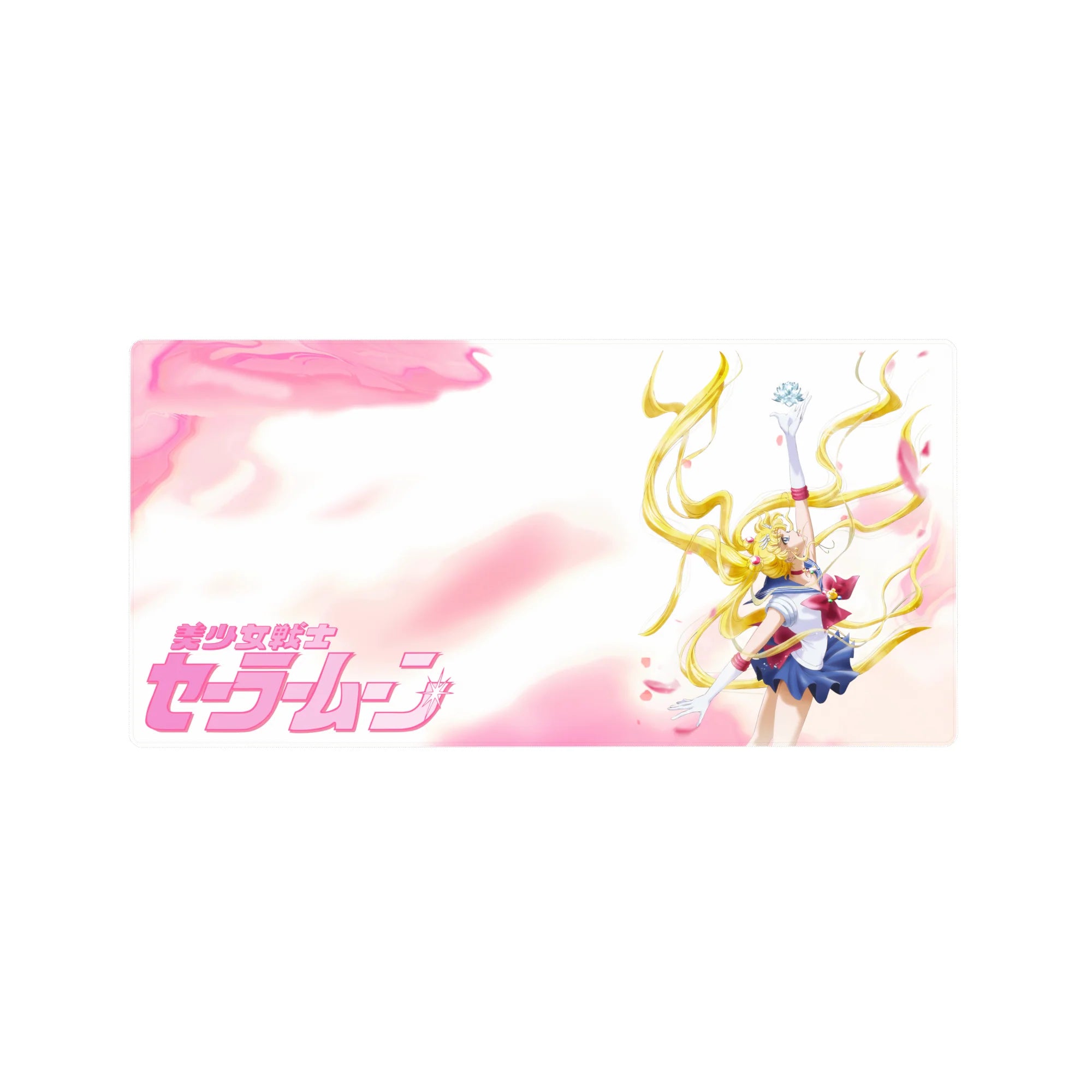 32x16 inches anime girl mouse pad with sailor outfit, twin tails, petals, and airy pink cloud background.