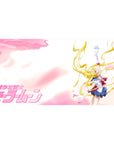 Anime girl desk pad 40x20 inches with sailor outfit, twin tails, victory pose, petals, airy sky.
