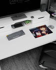 Anime mouse pad 14x10 inches showing eye-patch girl with twin tails and surprised boy in tan vest mid-rush.