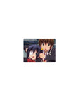 Classic anime mouse pad 14x10 inches with two school-uniform students, red bow, eye patch, campus backdrop.
