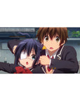 40x20 inches anime desk pad with schoolyard rush scene, two students in black uniforms on campus.