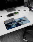 28x12 inches mouse pad showing fierce anime girl mid-air with long sniper rifle, windblown hair and skirt.