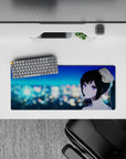 28x12 inches anime desk mat in teal and sapphire midnight romance tones with dreamy after-dark glow.