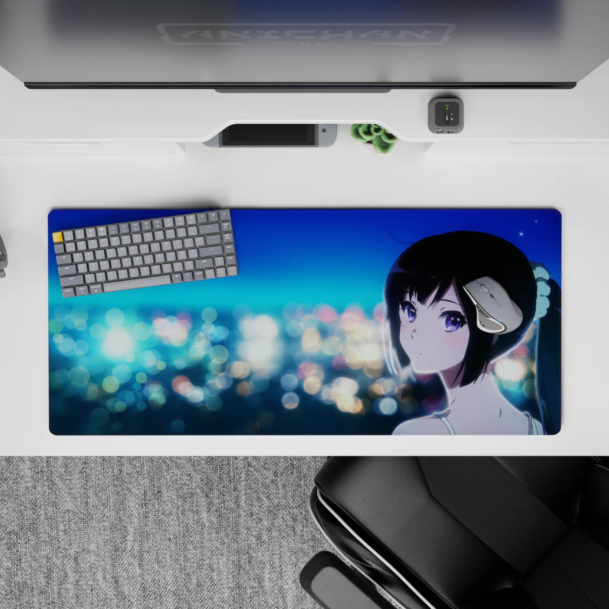Midnight romance desk pad 36x16 inches in teal and sapphire tones with dreamy after-dark glow.