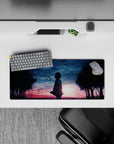 Anime girl mouse pad 28x12 inches in pink-violet to deep blue gradient, dreamy and bittersweet dusk.