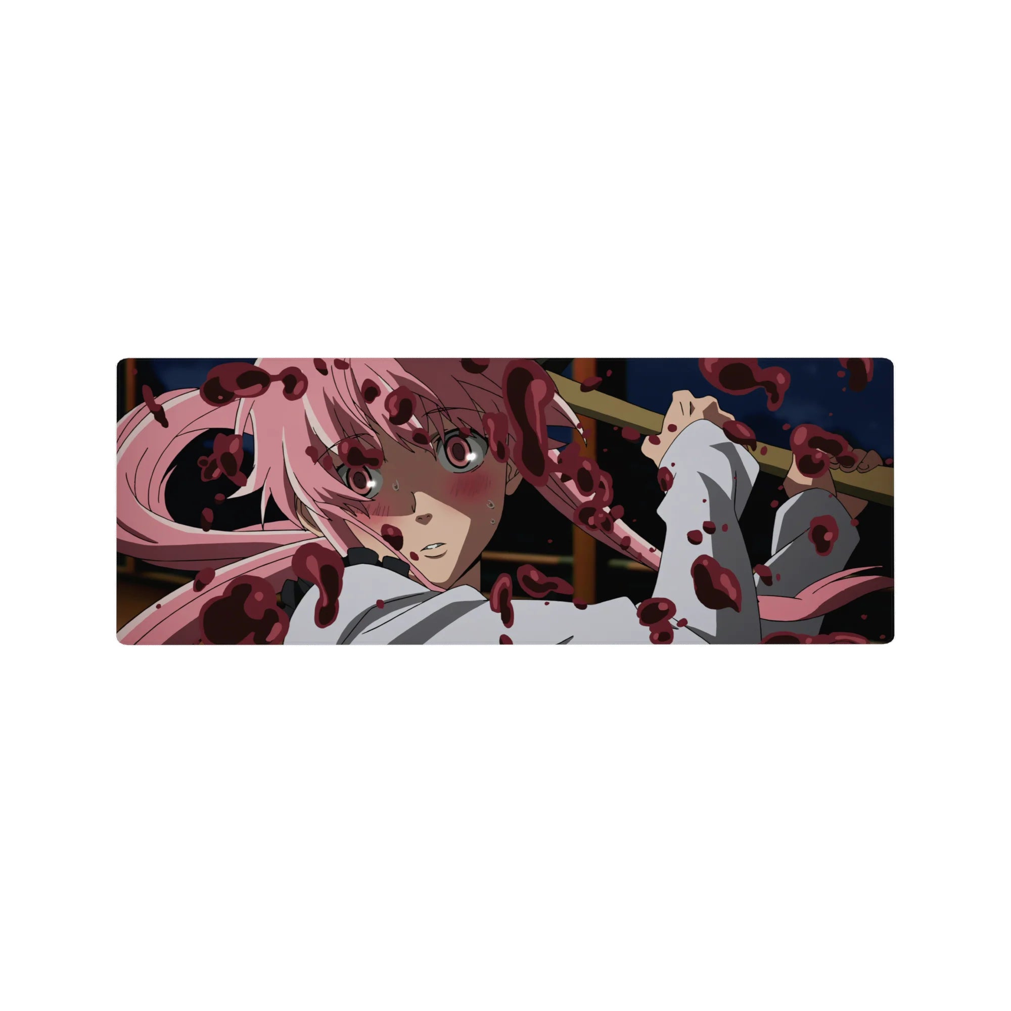 32x12 inches anime girl mouse pad with pink-haired yandere art, bold print, smooth tracking desk mat.