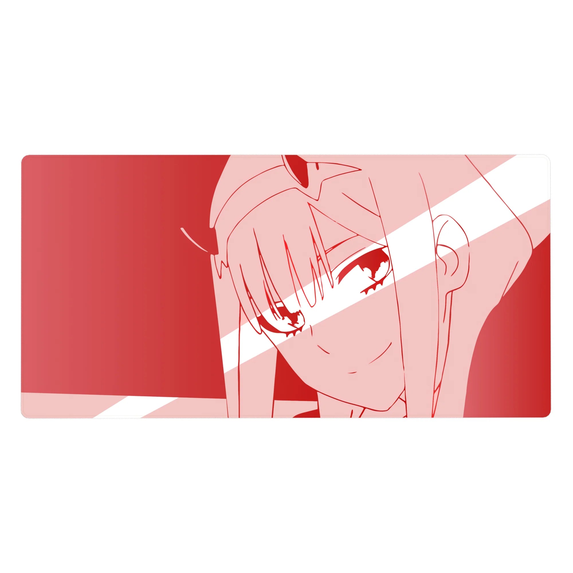 Zero Two Crimson Minimalist Mouse Pad 40x20 featuring bold red tones and clean linework for a striking anime-inspired aesthetic