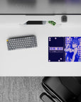 Navy and electric violet anime girl mouse pad 14x10 inches with cozy night-arcade vibe and smooth tracking.