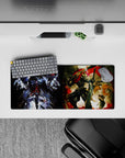 Anime mouse pad featuring Ainz Ooal Gown from Overlord and Goblin Slayer from Goblin Slayer, size 28x12 inches.