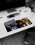 Anime mouse pad 28x12 inches featuring Ainz Ooal Gown from Overlord and Goblin Slayer, showcasing epic fantasy clash.