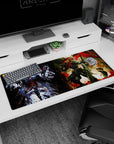 Anime desk pad 36x16 inches featuring Ainz Ooal Gown from Overlord and Goblin Slayer from Goblin Slayer in vivid detail.