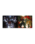 Anime mouse pad 28x12 inches featuring Ainz Ooal Gown from Overlord and Goblin Slayer, split by magic and vengeance.