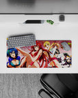 Anime mouse pad 28x12 inches featuring Rias, Irina, Asia, and Akeno from High School DxD in bold, dynamic poses.