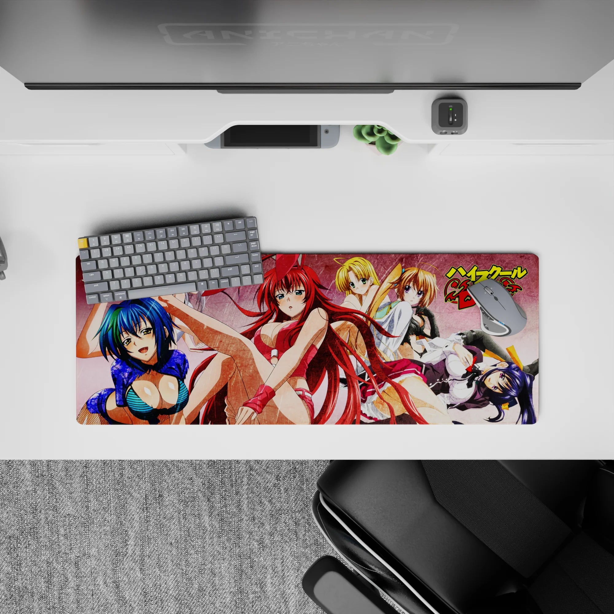 High School DxD mouse pad, 32x12 inches, featuring Rias in a red bunny suit, with Irina, Asia, and Akeno in bold poses.