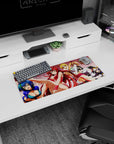 Anime mouse pad featuring Rias, Irina, Asia, and Akeno from High School DxD, 28x12 inches, grunge poster-style design.