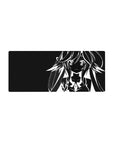Minimal black and white anime girl mouse pad, bold line art design, 28x12 inches.