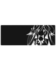 32x12 inches anime girl mouse pad with bold black-and-white line art, long hair, big eyes, sci-fi outfit.