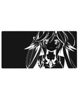 32x16 inches anime girl mouse pad with bold white line art, flowing hair, big eyes, sci-fi gem detail.