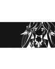 Minimal anime girl desk pad 36x16 inches with bold black-and-white line art and sci-fi outfit.