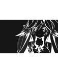 Anime girl desk pad 40x20 inches with bold line art, flowing hair, big eyes, and sleek sci-fi outfit.