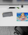 Summer crush anime girl mouse pad 14x10 inches in sky blues and teals with bright, playful highlights.
