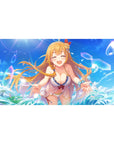 40x20 inches anime girl desk pad with beach theme, bubbles, teal waves, and blonde girl artwork.
