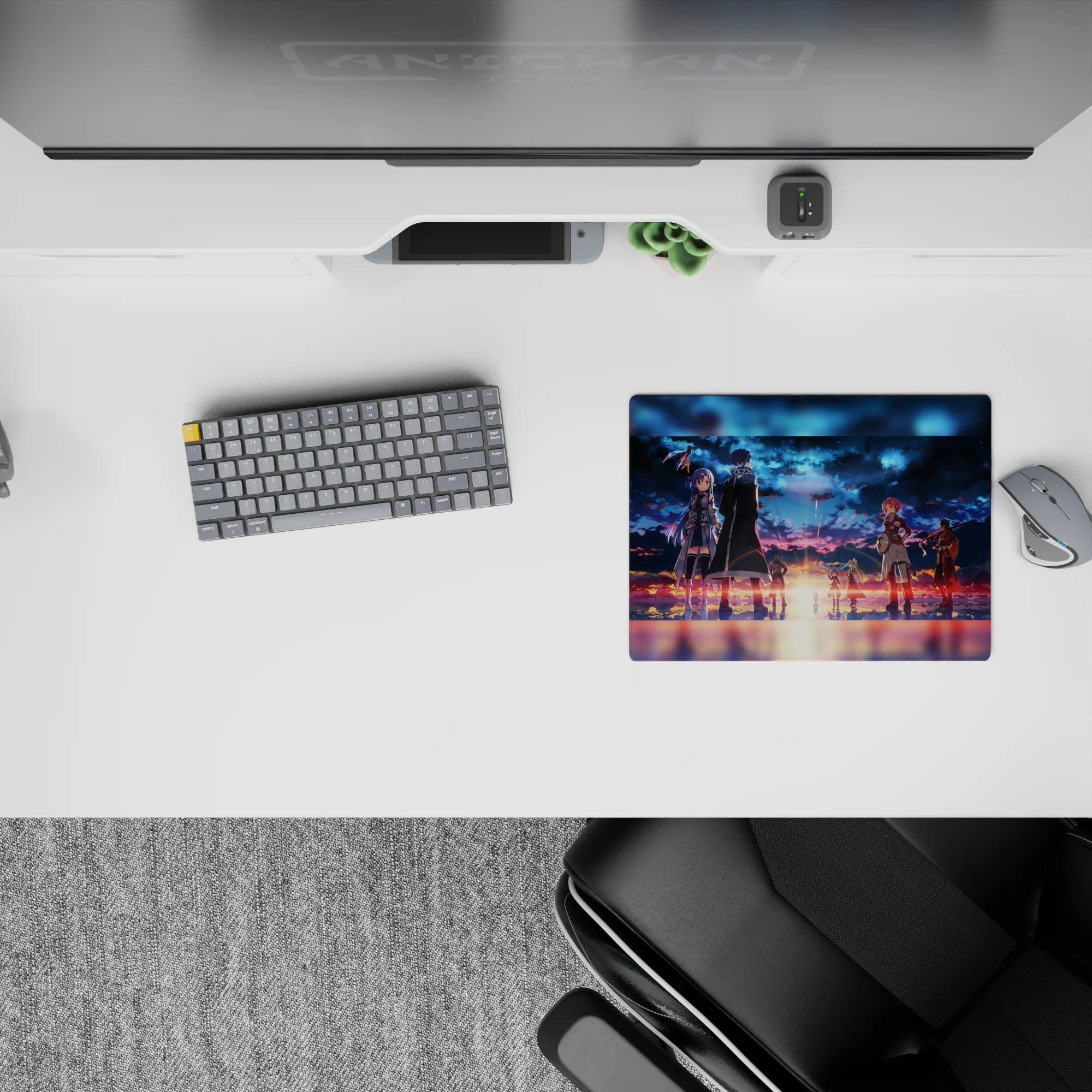 Mouse pad 14x10 inches featuring Sword Art Online characters against a fiery twilight sky, capturing a moment of calm.