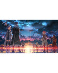 Sword Art Online 40x20 inches anime mouse pad featuring vivid sunset sky and legendary crew, blending blues and golds.