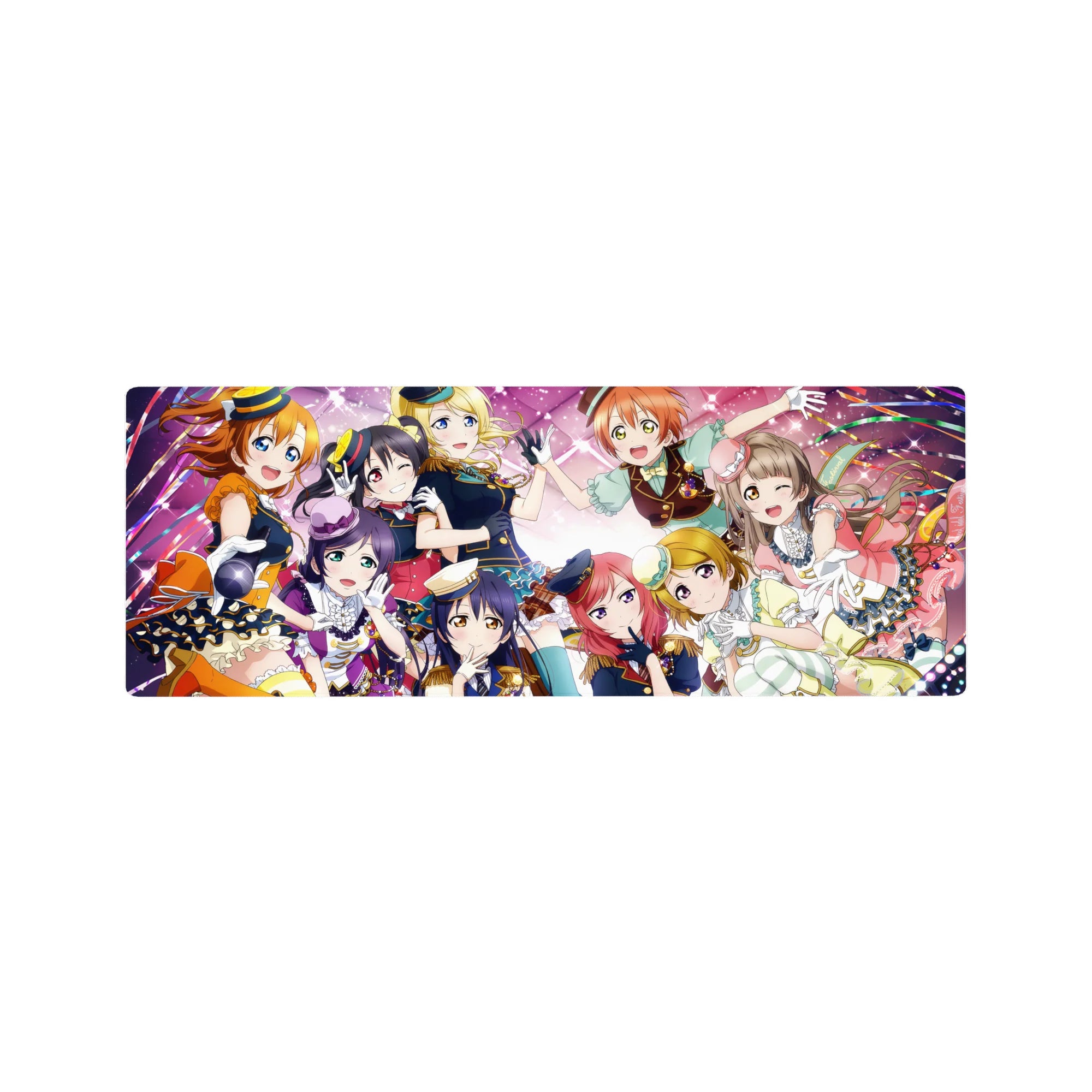 Love Live group hug anime girl mouse pad desk mat, 32x12 inches, featuring all nine school idols.