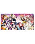 Love Live! School Idol Project group hug anime girl mouse pad, 32x16 inches, sparkly concert art.