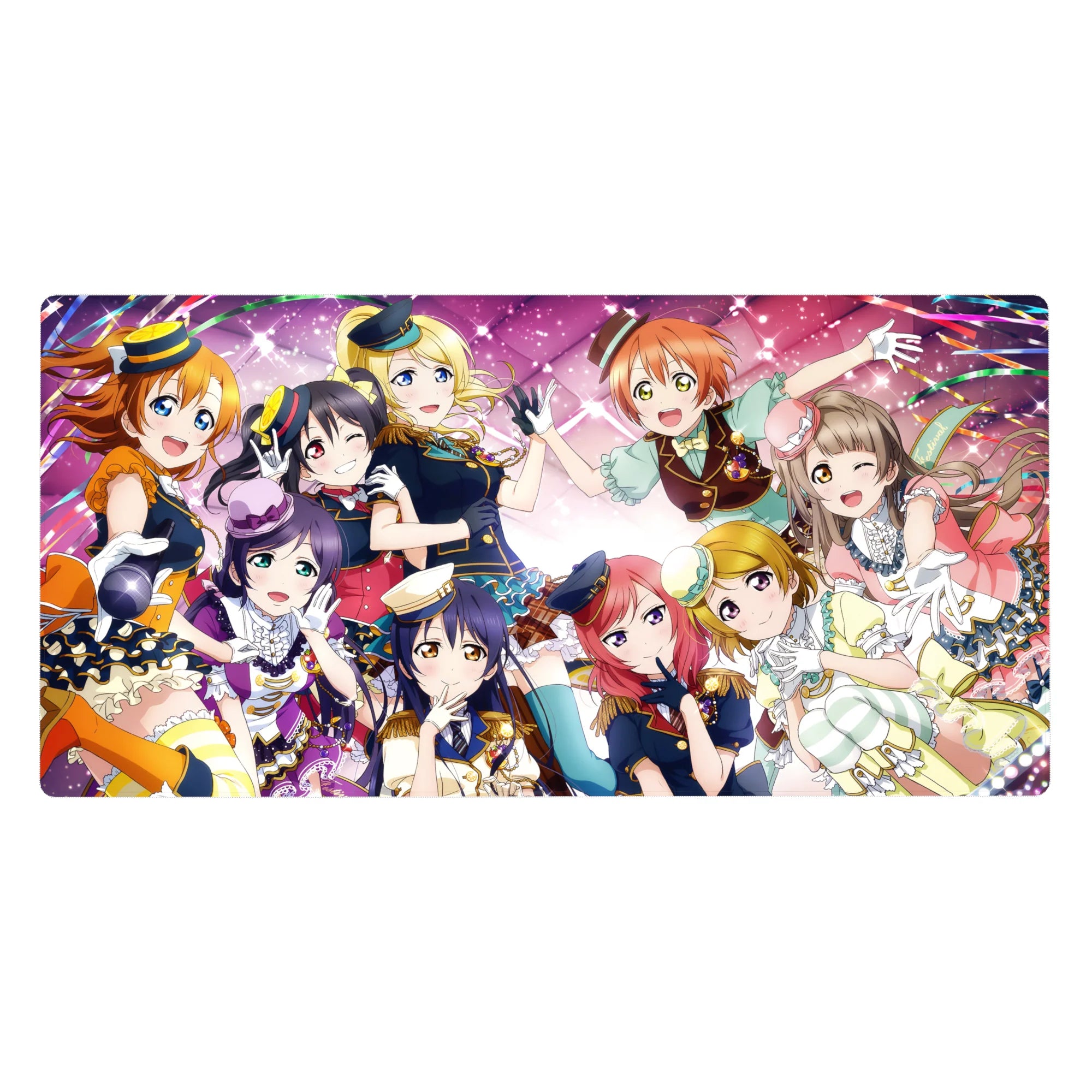 Love Live School Idol Project anime girl desk pad, group hug concert scene, 40x20 inches.