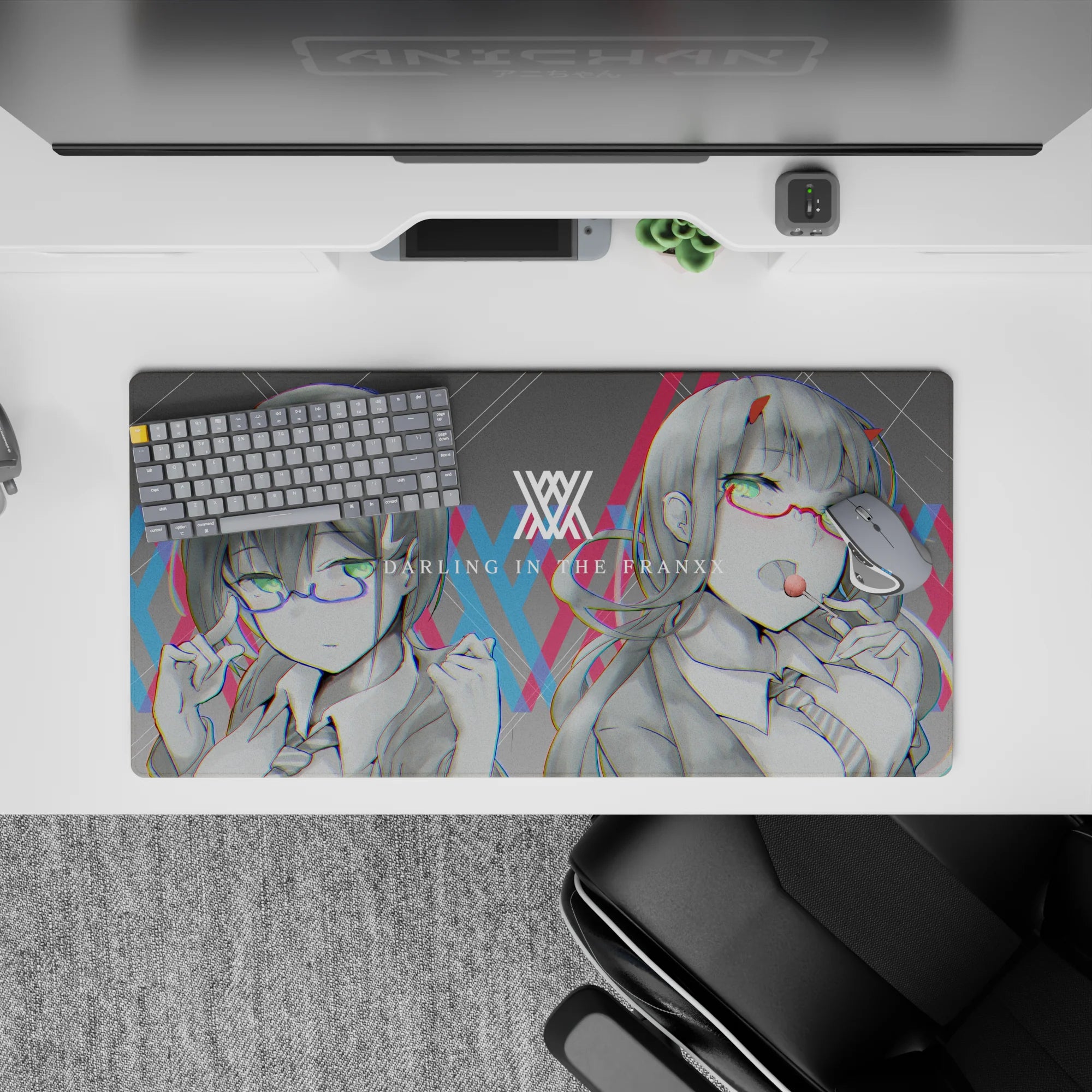 Darling In The Franxx - Anime Mouse Pad and Desk Pad - Zero Two &amp; Ichigo Cyber Glitch - AniChan