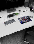 Gundam SEED Strike Gundam glaring mouse pad 14x10 inches, glowing gold eyes, cockpit-ready intensity.