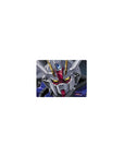 Classic anime mouse pad 14x10 inches with Strike Gundam face close-up, white armor, red accents, space.
