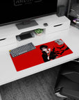 28x12 inches Naruto mouse pad featuring calm Itachi Uchiha with black crows slicing across a red sky.