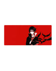 28x12 inches anime mouse pad with Itachi Uchiha, red background, and black crows in motion.