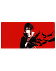 32x16 inches anime mouse pad with Itachi Uchiha, red backdrop and black crows, Akatsuki desk mat.