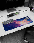 32x12 inches anime mouse pad with Howl and Sophie drifting beside a giant winged creature in the sky.