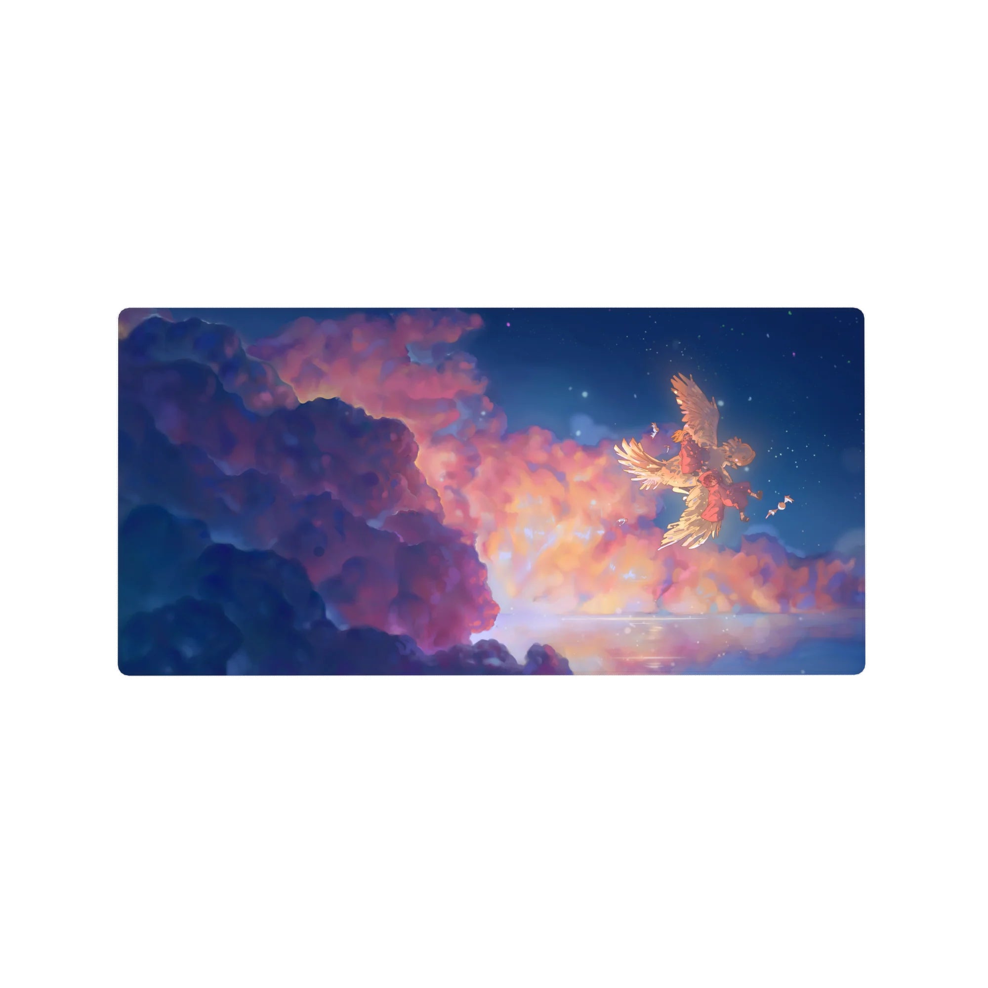 32x16 inches anime mouse pad with Ghibli-style sky scene and a giant winged companion in the clouds.