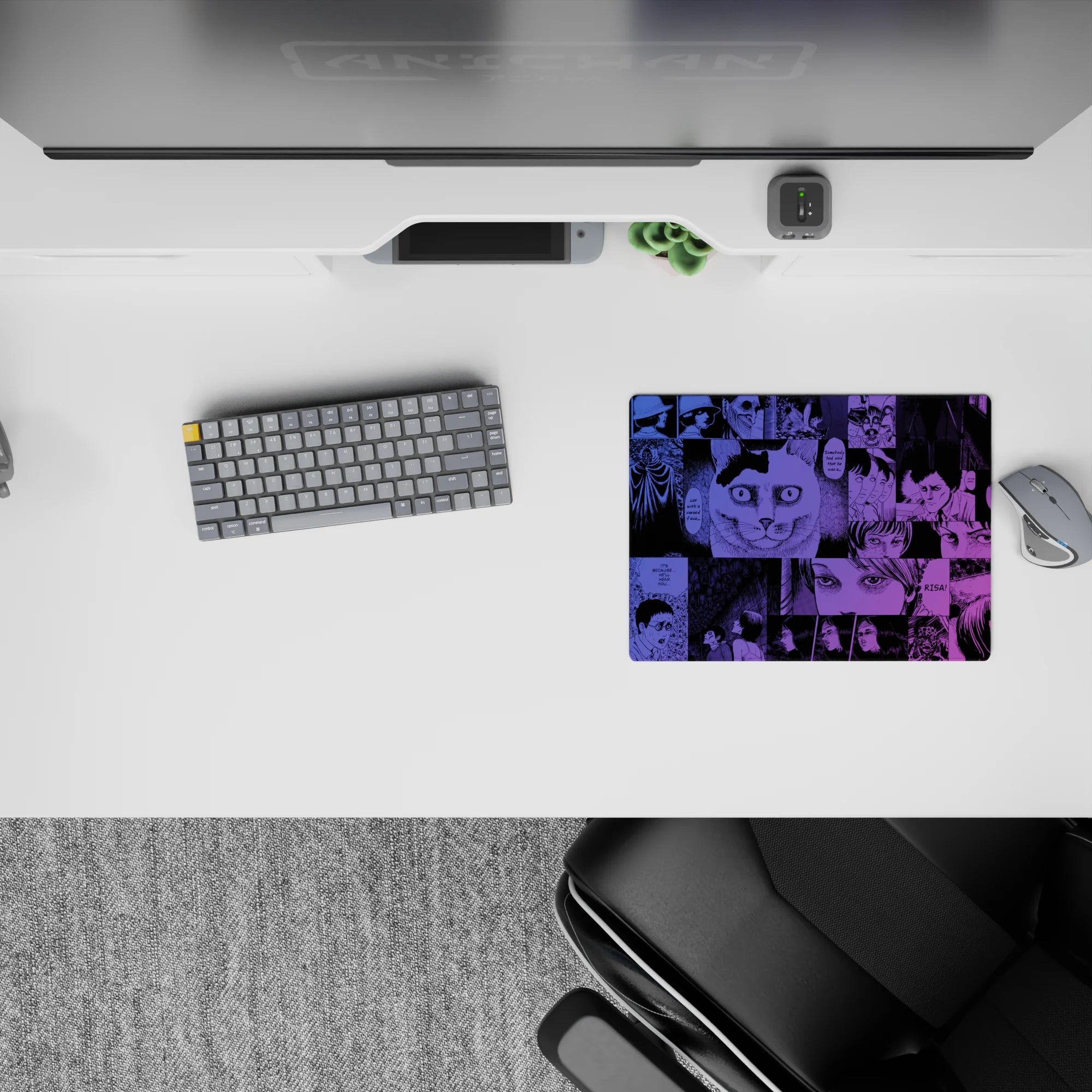 14x10 inches classic anime mouse pad in electric violet and deep ink blues for a midnight thriller vibe.