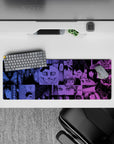 32x12 inches anime mouse pad in electric violet and deep ink blues, midnight thriller vibe with gritty linework.