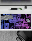 32x16 inches anime mouse pad in electric violet and deep ink blues, midnight thriller mood.