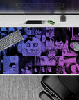 Electric violet and deep ink blue anime desk pad, midnight thriller mood, clean gradients, 40x20 inches.