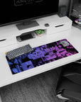 32x12 inches anime mouse pad featuring shadowy faces, surreal cat gaze, bold comic frames, and stacked manga panels.