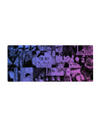 28x12 inches anime mouse pad with horror manga collage panels, jagged speech bubbles, and bold comic frames.