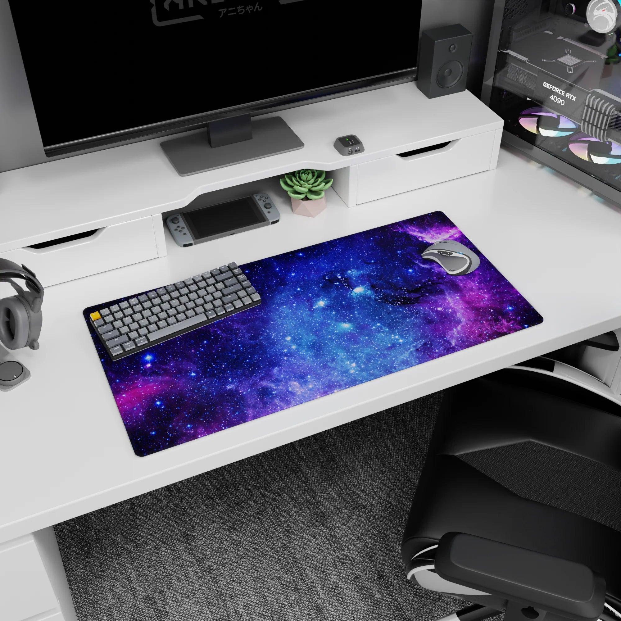 Deep space starfield scene mouse pad 32x16 inches featuring swirling nebula clouds across a night sky.