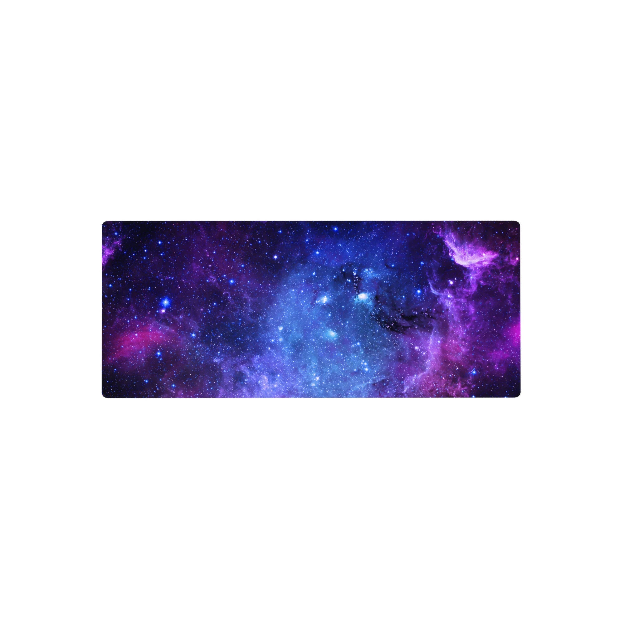 Galaxy nebula starfield desk mouse pad, extended 28x12 inches for keyboard and mouse.