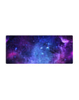 Galaxy nebula starfield desk mouse pad, extended 28x12 inches for keyboard and mouse.